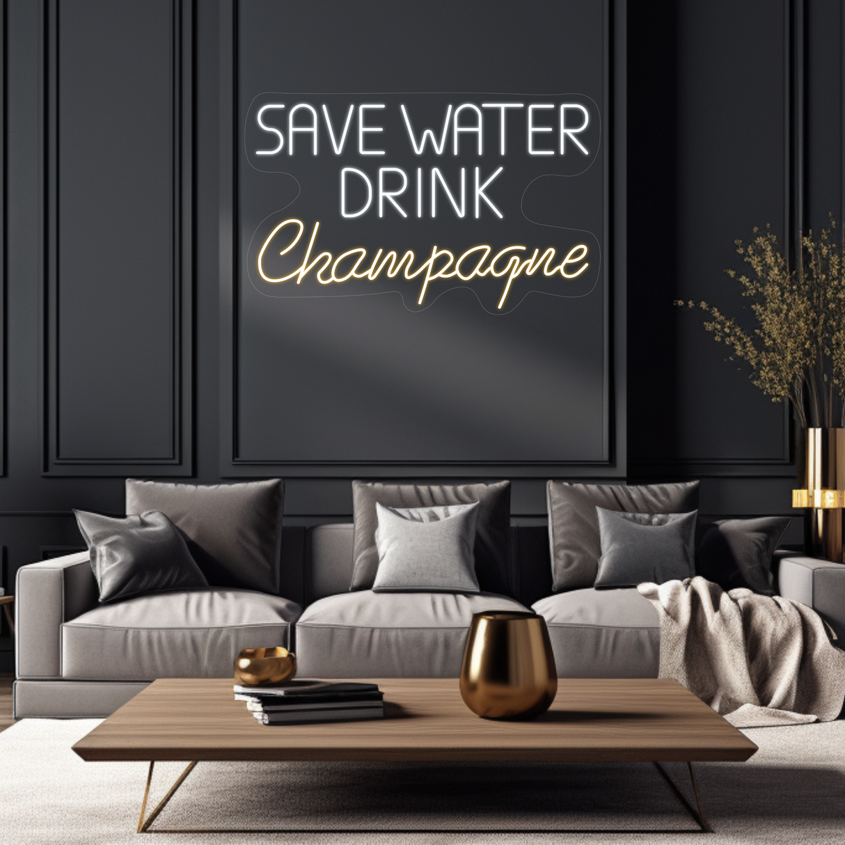 Save Water Drink Champagne Neon LED Sign